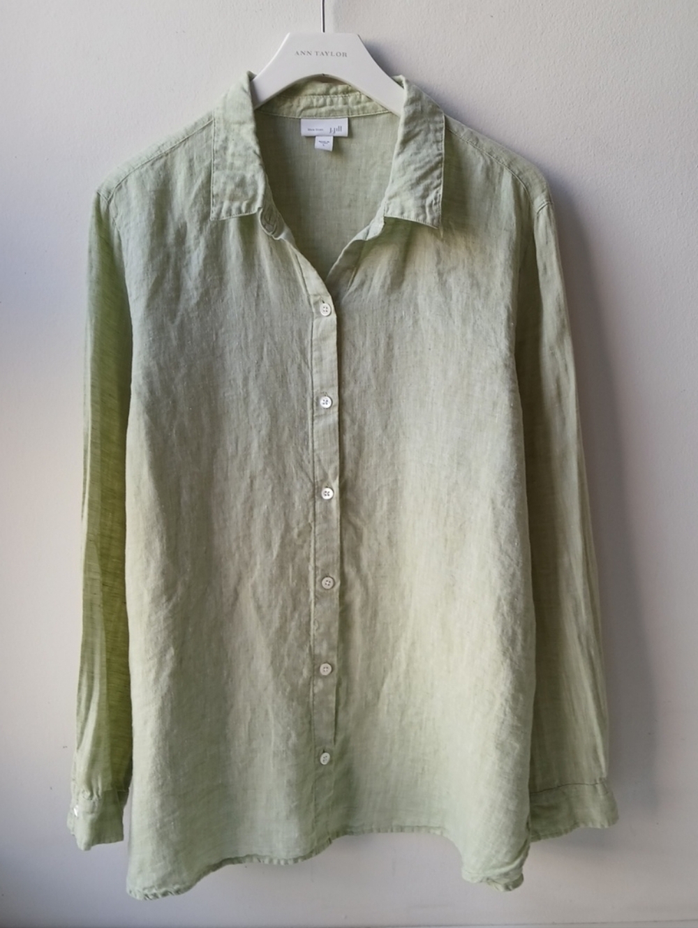 J. Jill Love Linen Button Front Shirt Lime Green Women's Large